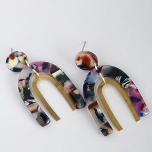 Acrylic and Brass Confetti Arch Earrings
